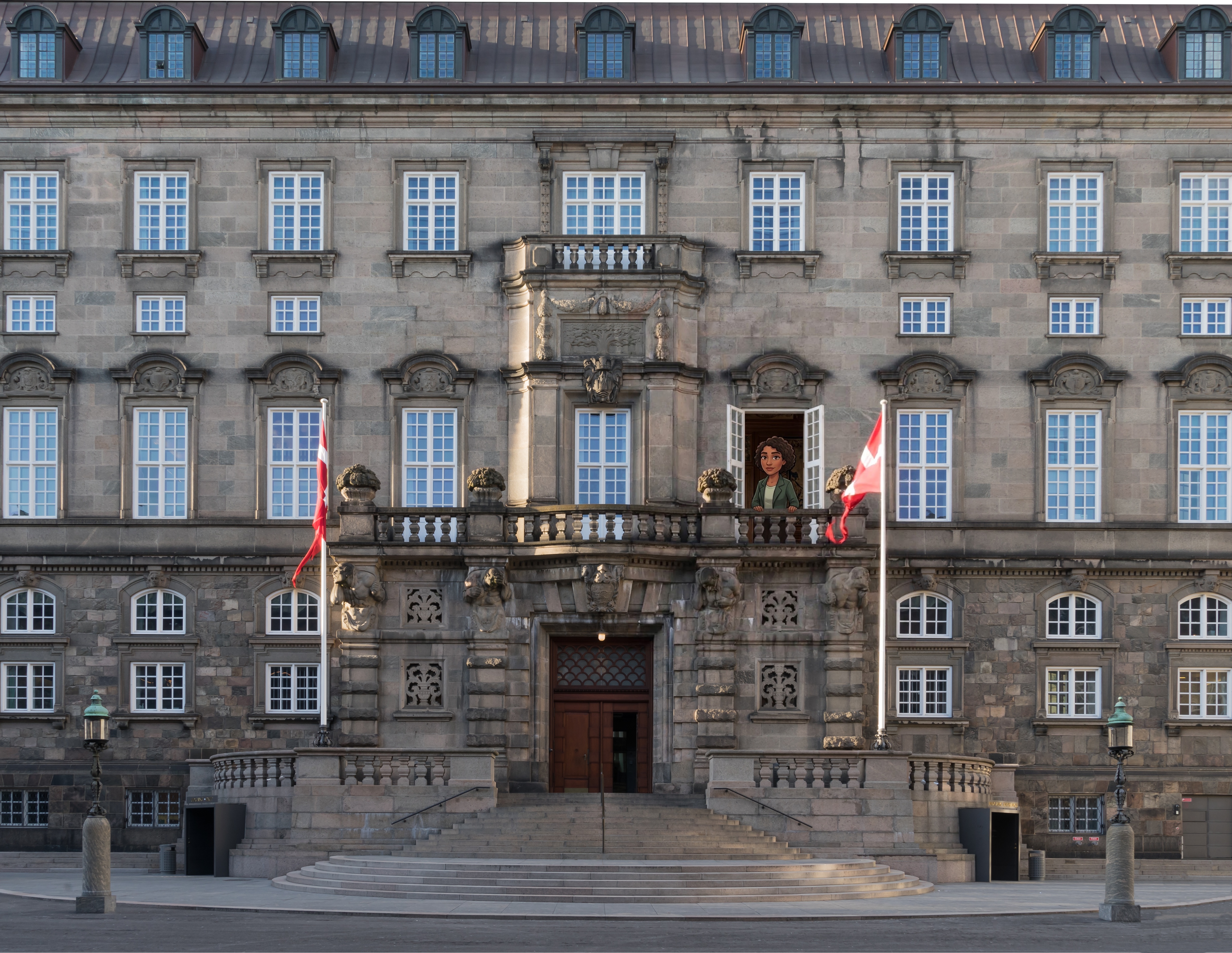 Folketingets facade, vindue åbent